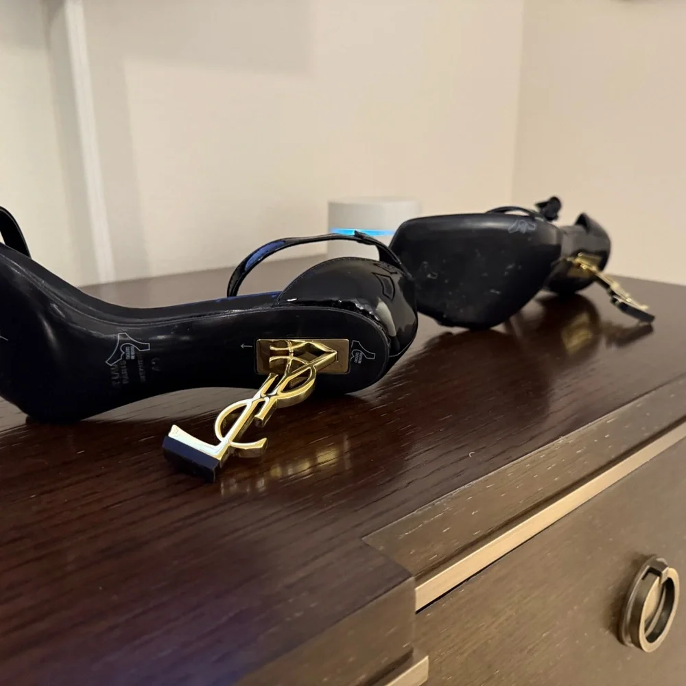 Saint Laurent Black Heels with Gold Accent - Picture 2 of 7